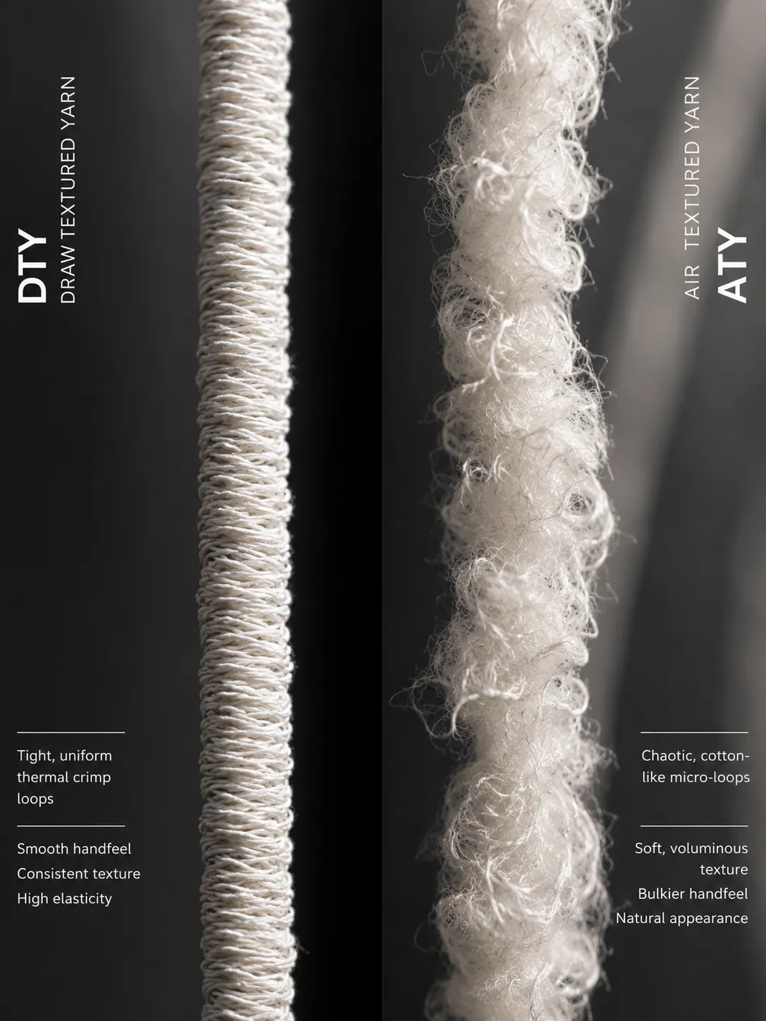 Macro comparison of DTY and ATY yarn textures
