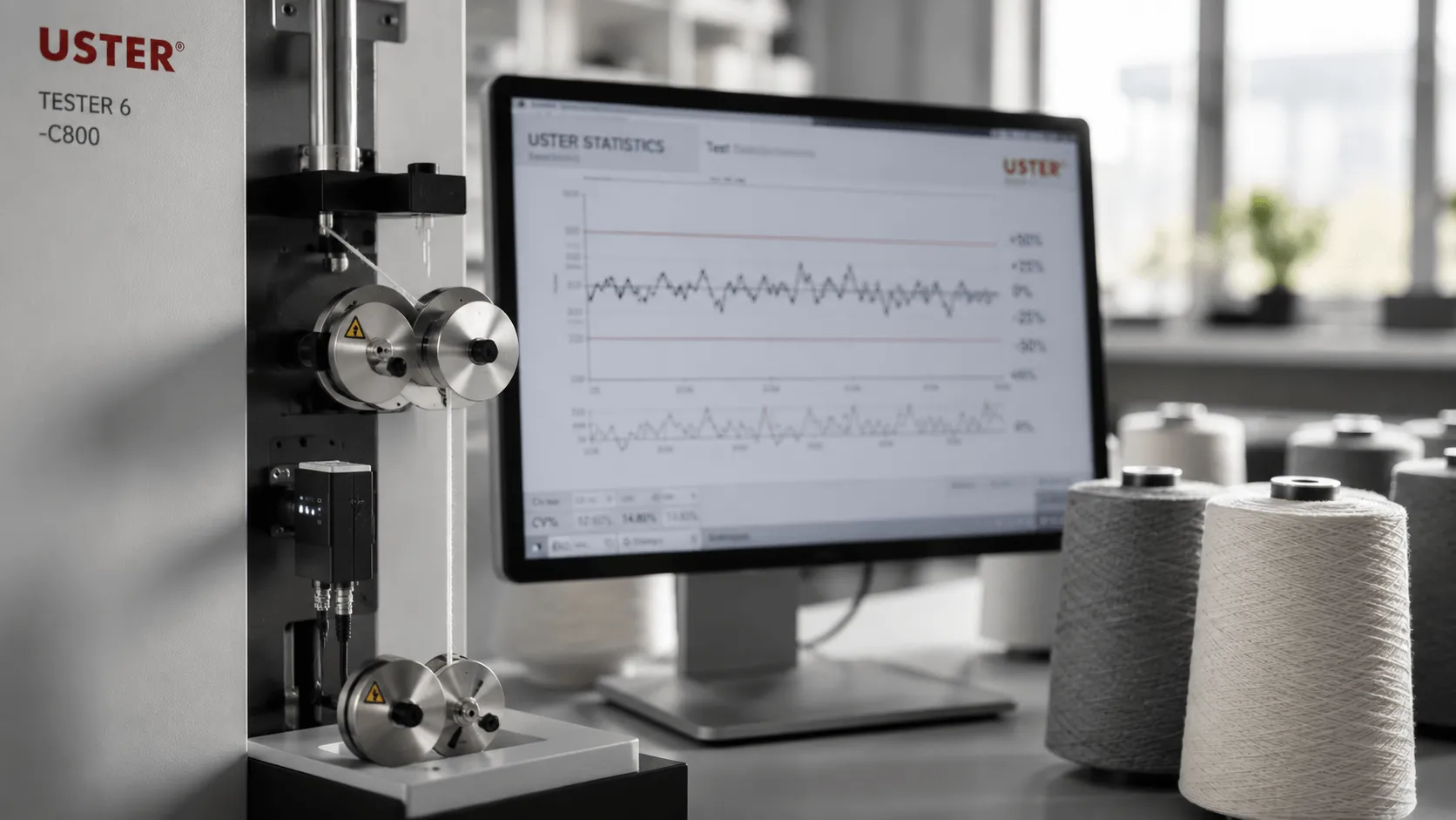 Uster yarn testing machine in a textile laboratory